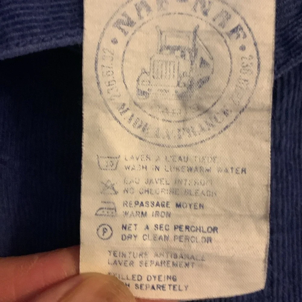 NAF NAF PARIS FRANCE FRENCH INDIGO COBALT BLUE CORDUROY SHIRT - Picture 9 of 13